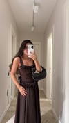 Kahve Korse Detaylı Fırfırlı Bluz 
