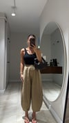 Kahve Lastikli Keten Şalvar Pantolon