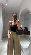 Kahve Lastikli Keten Şalvar Pantolon
