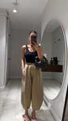Kahve Lastikli Keten Şalvar Pantolon