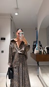 Kahve Leoparlı Ön Cepli Oversize Gömlek