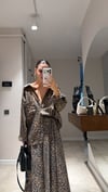 Kahve Leoparlı Ön Cepli Oversize Gömlek