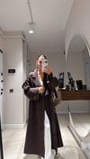 Kahve Mavi Çizgili Kuşaklı Uzun Trenç