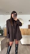Kahve Mavi Dik Çizgili Oversize Blazer Ceket