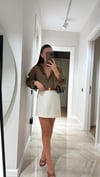 Kahve Ön Düğmeli Marka Model Keten Gömlek