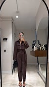 Kahve Ön Fermuarlı Crop Gömlek Pantolon Takım