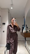 Kahve Ön Fermuarlı Crop Gömlek Pantolon Takım