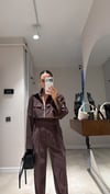Kahve Ön Fermuarlı Crop Gömlek Pantolon Takım