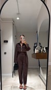 Kahve Ön Fermuarlı Crop Gömlek Pantolon Takım