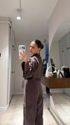 Kahve Ön Fermuarlı Crop Gömlek Pantolon Takım