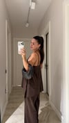 Kahve Örgü Askılı Taşlı Tulum