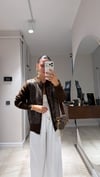 Kahve Pul Detaylı Fermuarlı Triko Hırka