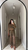 Kahve Pul Detaylı File Bluz Takım