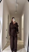 Kahve Şal Yaka Kimono Pantolon Takım