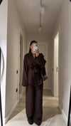Kahve Şal Yaka Kimono Pantolon Takım