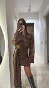 Kahve Şallı Triko Elbise