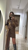 Kahve Şallı Triko Elbise