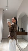 Kahve Sarı Çizgili Hakim Yaka Vatkalı Gömlek