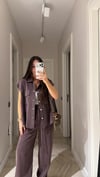 Kahve Silver Düğmeli Yelek Pantolon Takım