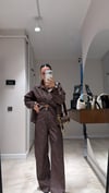 Kahve Taş Detaylı Bol Paça Jean
