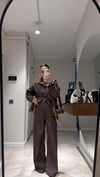 Kahve Taş Detaylı Bol Paça Jean