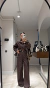 Kahve Taş Detaylı Bol Paça Jean