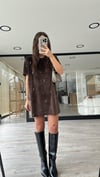 Kahve Taşlı Kadife Elbise 