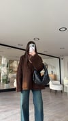 Kahve Ters Dikiş Detaylı Cepli Triko Hırka 