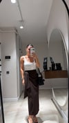 Kahve Yan Bağlama Detaylı Arka Fermuarlı Etek