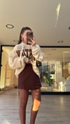 Kahve Yan Fermuarlı Mini Şort Etek
