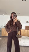 Kahve Yan Yırtmaçlı Poplin Kumaş Gömlek