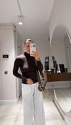 Kahve Yarım Balıkçı Yaka Kol Çıtçıtlı Bluz