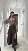 Kahve Yırtmaçlı Maxi Boy Etek 