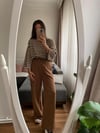 Kahverengi Beli Lastikli Bol Paça Pantolon