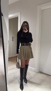 Karamel Pileli Çift Kemerli Etek 