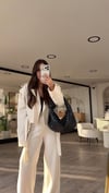 Kemik Renk Bel Kemerli Crop Ceket 