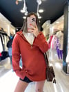 Kiremit Renk Dik Yaka Fitilli Sweat
