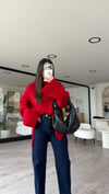 Kırmızı Balıkçı Yaka Yan Yırtmaçlı Triko Kazak 