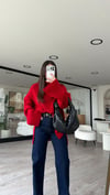 Kırmızı Balıkçı Yaka Yan Yırtmaçlı Triko Kazak 