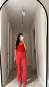 Kırmızı Beyaz Puantiyeli Agraflı Flare Pantolon