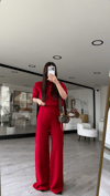 Kırmızı Bisiklet Yaka Kısa Kol Marka Model Triko Takım