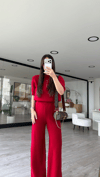 Kırmızı Bisiklet Yaka Kısa Kol Marka Model Triko Takım