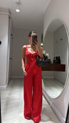 Kırmızı Bol Paça Saten Pantolon