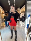 Kırmızı Çift Cepli Kemerli Kaşe Etek