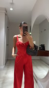 Kırmızı Kalın Askılı Saten Crop Bluz