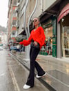 Kırmızı Oversize Kol Detaylı Hırka
