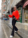 Kırmızı Oversize Kol Detaylı Hırka