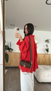 Kırmızı Tensel Kumaş Düşük Omuzlu Oversize Gömlek