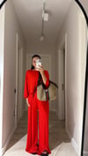 Kırmızı Yarasa Kol Bluz Pantolon Takım