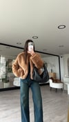 Koyu Bej Agraflı Peluş Ceket